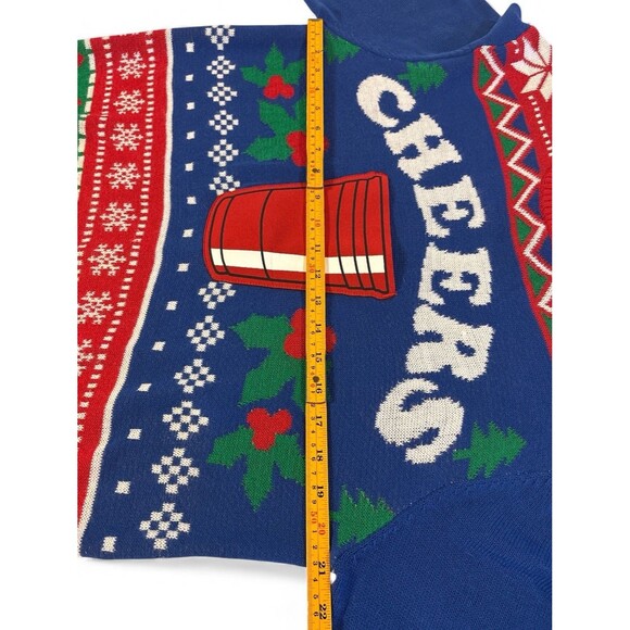 Ugly Christmas Sweater Cheers Cup Beer Holder Men’s Size Medium Holiday Party - Picture 4 of 8